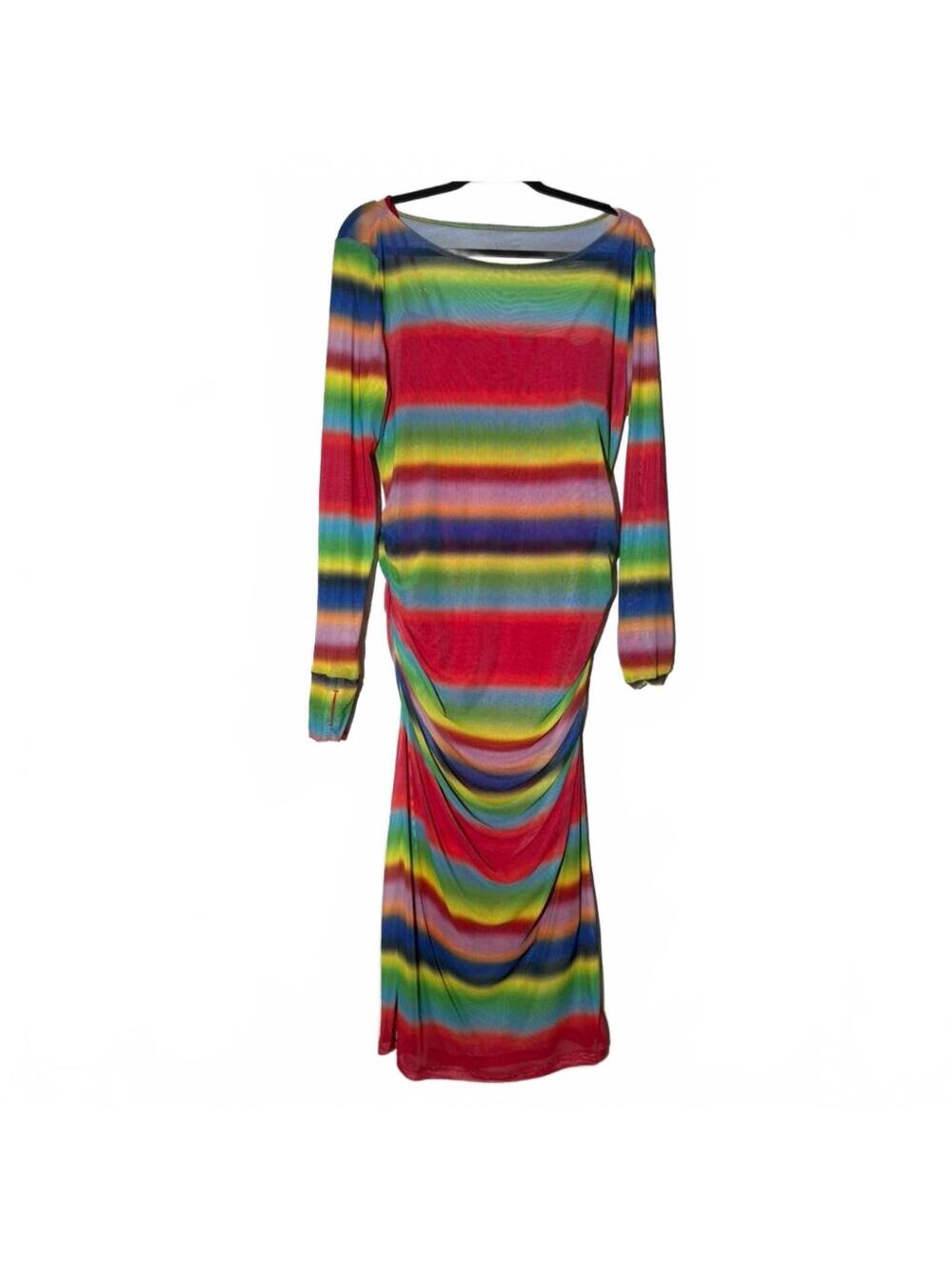 TARGET PRIDE 2022 Adult Rainbow Gradient Midi Mesh, Red SLIP Bodycon Dress SZ XL